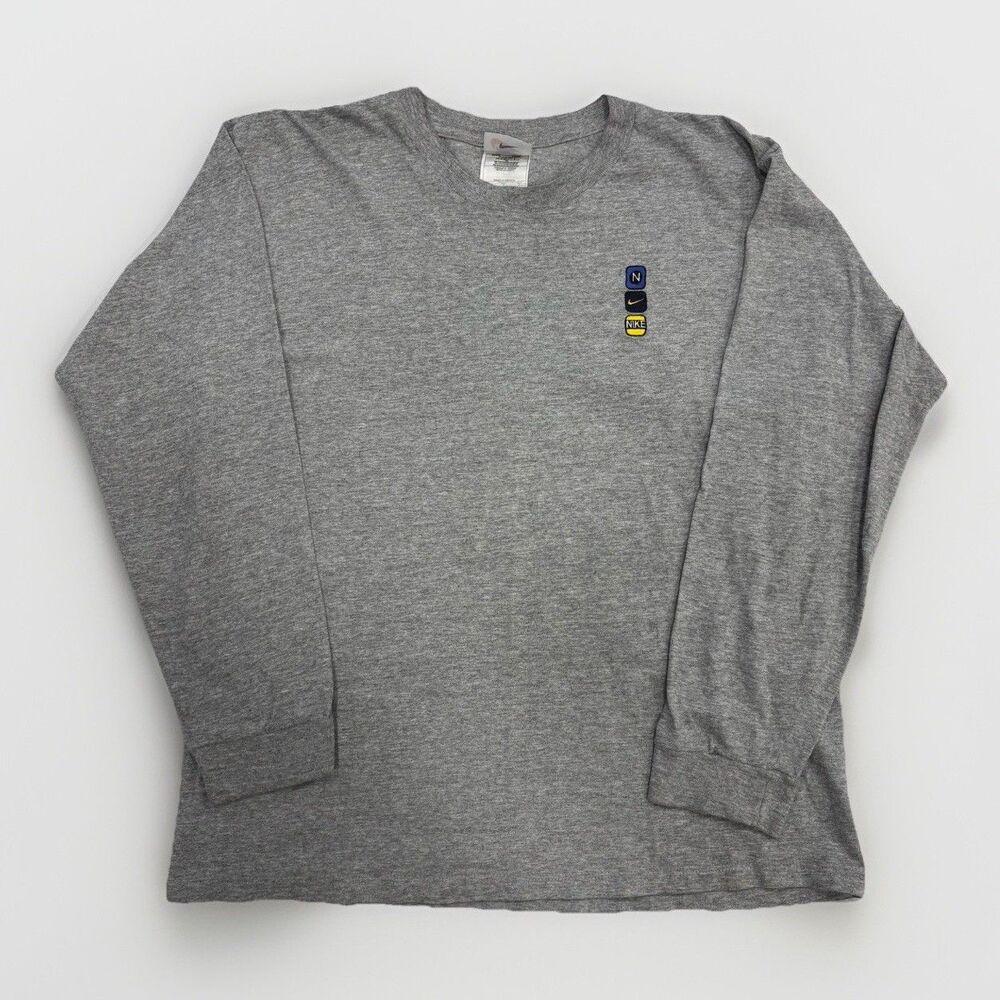 Vintage Nike Tshirt Mens Size Medium Gray 90s Long Sleeve Y2K Casual